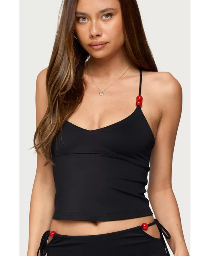 

Женский топ Maree с V-образным вырезом и отделкой из бисера Edikted, черный