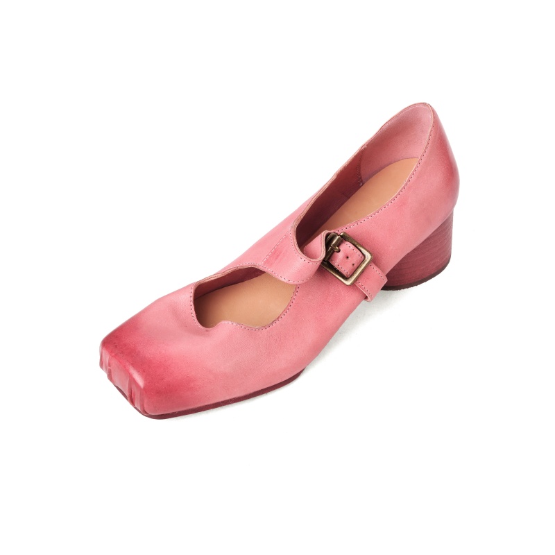 AIQINISHA Туфли Мэри Джейн на массивном каблуке 4,5 см женские розовые, цвет Pink