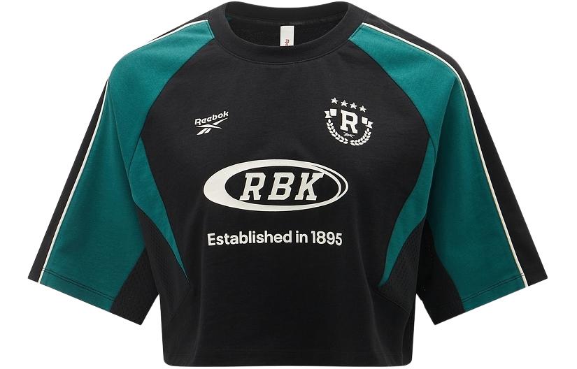 

Футболка с рукавом реглан женская черно-зеленая Reebok