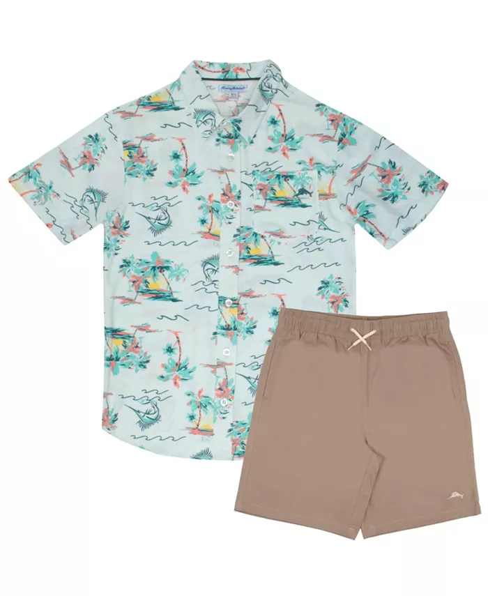 

Детский комплект с короткими рукавами и короткими штанами Hawaiian Elastic Woven с застежкой на пуговицах Tommy Bahama, синий