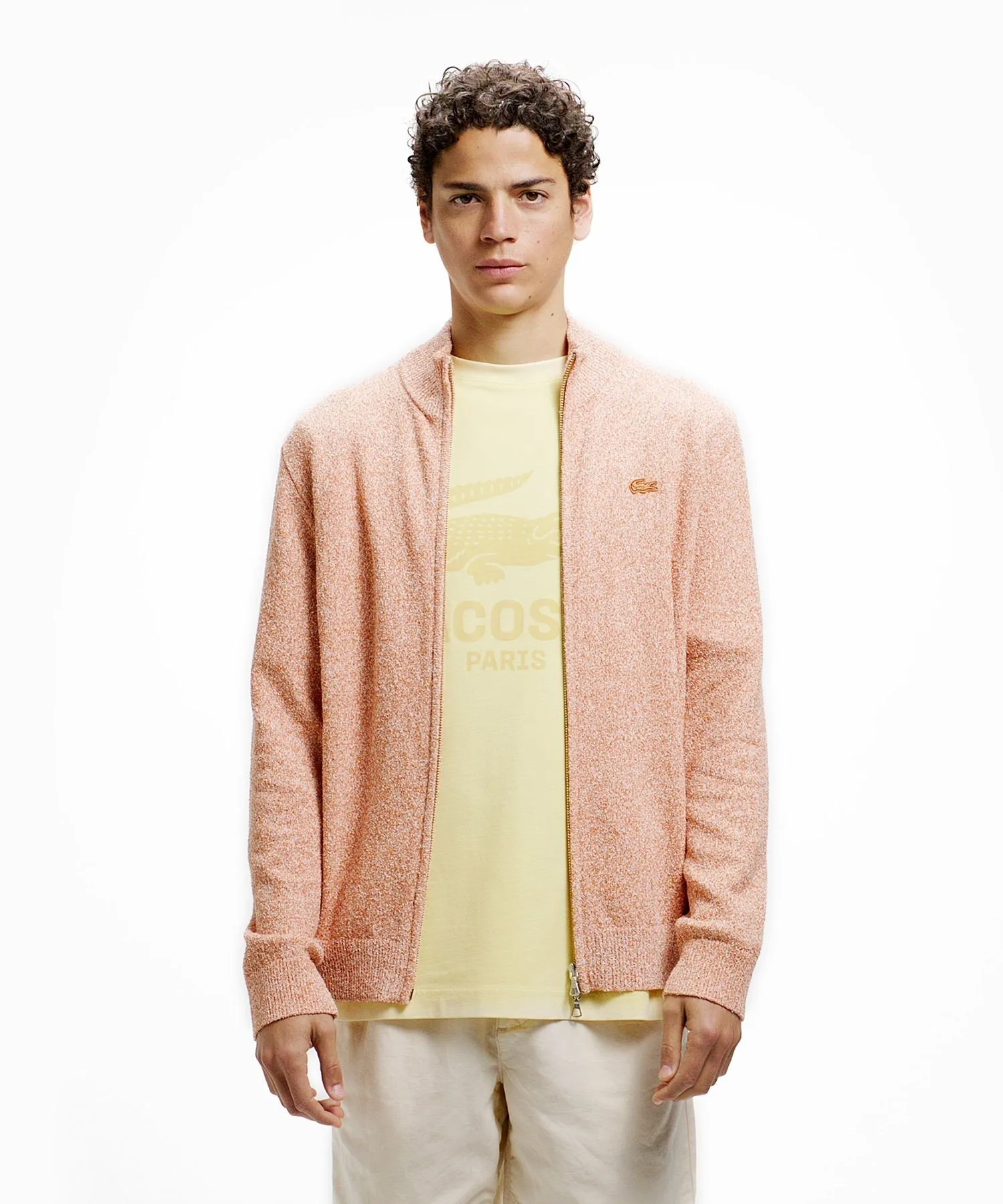 Вязаный кардиган из букле с застежкой-молнией LACOSTE, Orange — фото 3
