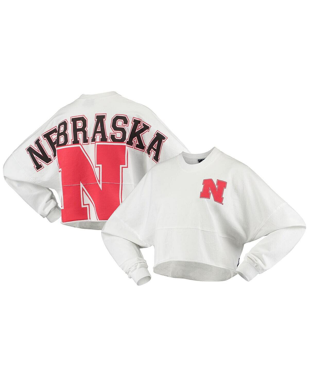 

Женская белая укороченная футболка с длинными рукавами Nebraska Huskers с необработанным краем Spirit Jersey, белый