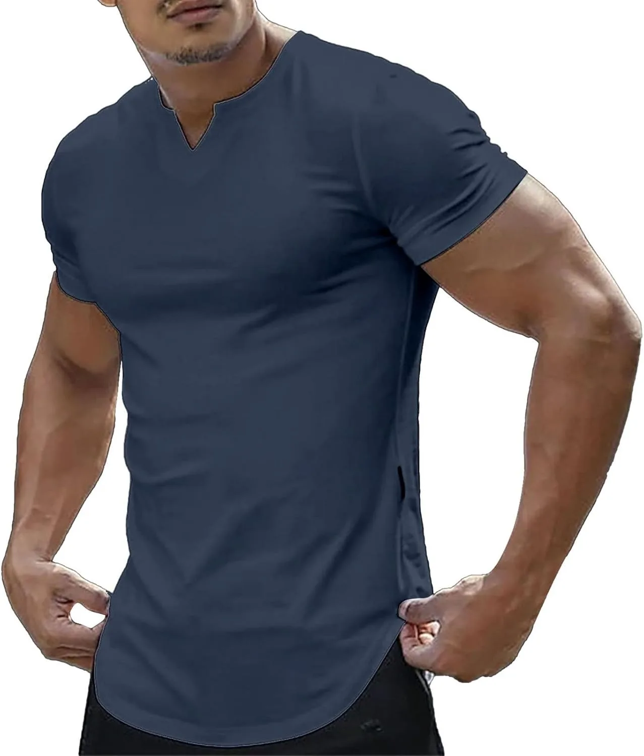 

Футболка для тренировок мужская V-образный вырез короткий рукав