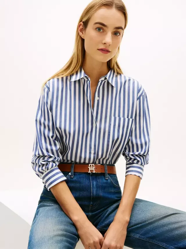 Полосатая рубашка оверсайз, сине-разноцветная Tommy Hilfiger — фото 4