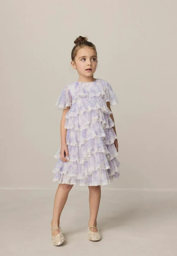 Коктейльное/Вечернее платье стандартного кроя с ярусным подолом Laura Ashley, White Purple — фото 4