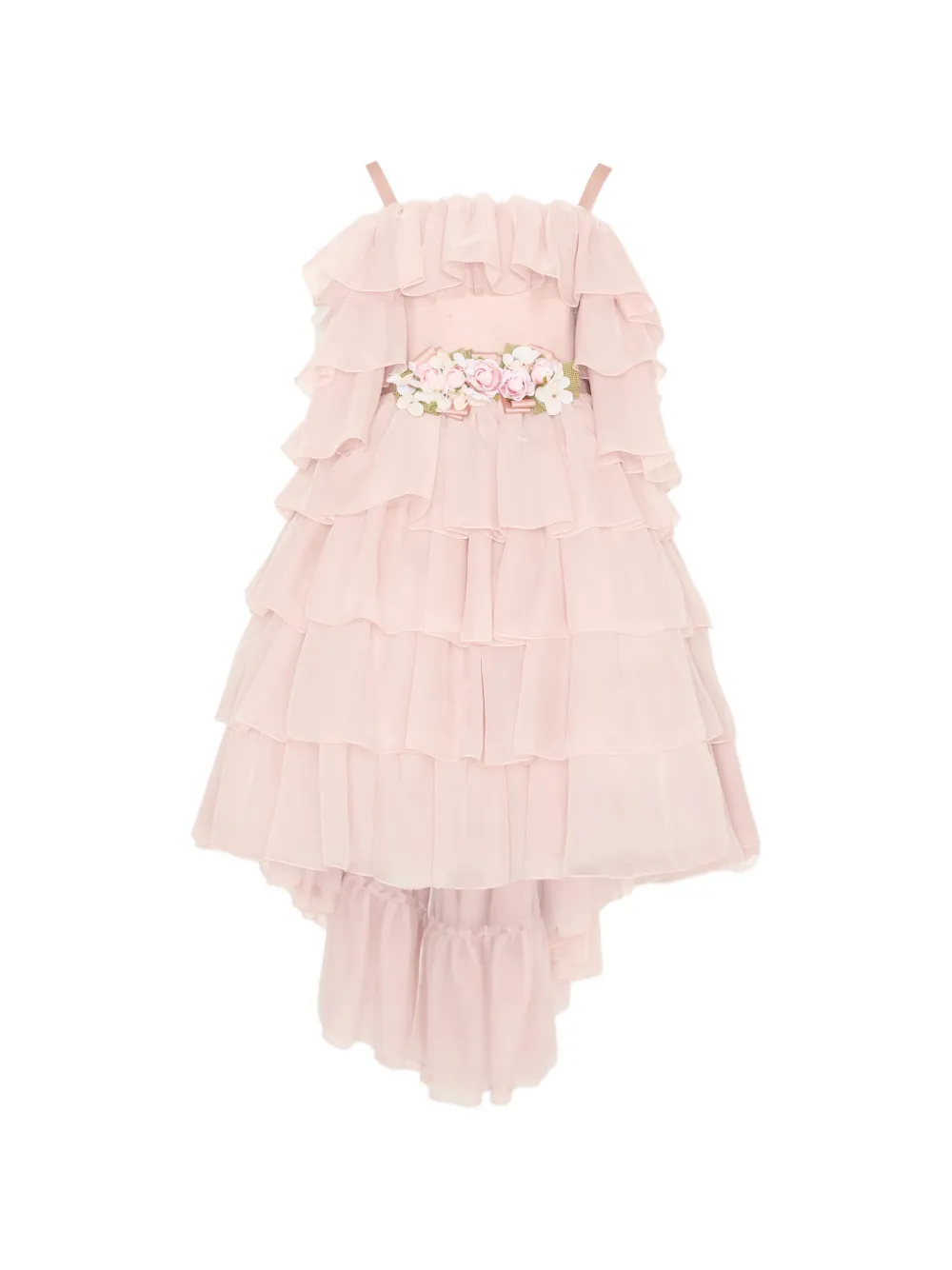 

Платье с оборками и цветочными аппликациями Colorichiari, розовый