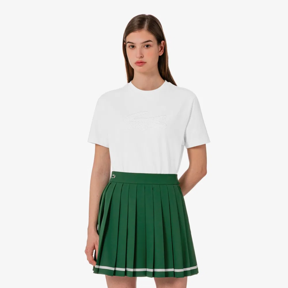 Футболка Lacoste с кружевом, молочно-белая