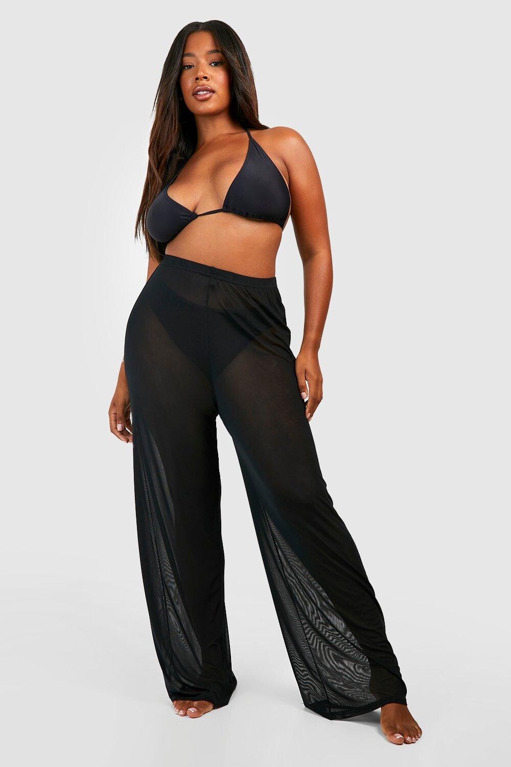

Широкие брюки из пляжной сетки Plus boohoo, черный