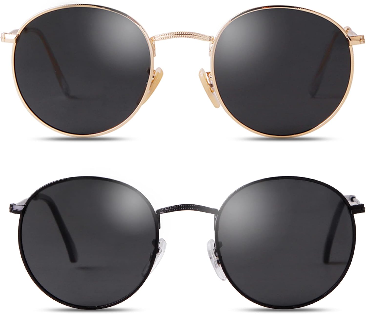 

Ретро круглые поляризованные солнцезащитные очки для женщин и мужчин в классической винтажной металлической оправе с защитой от УФ-излучения DQbhzh, Black/Grey + Gold/Grey