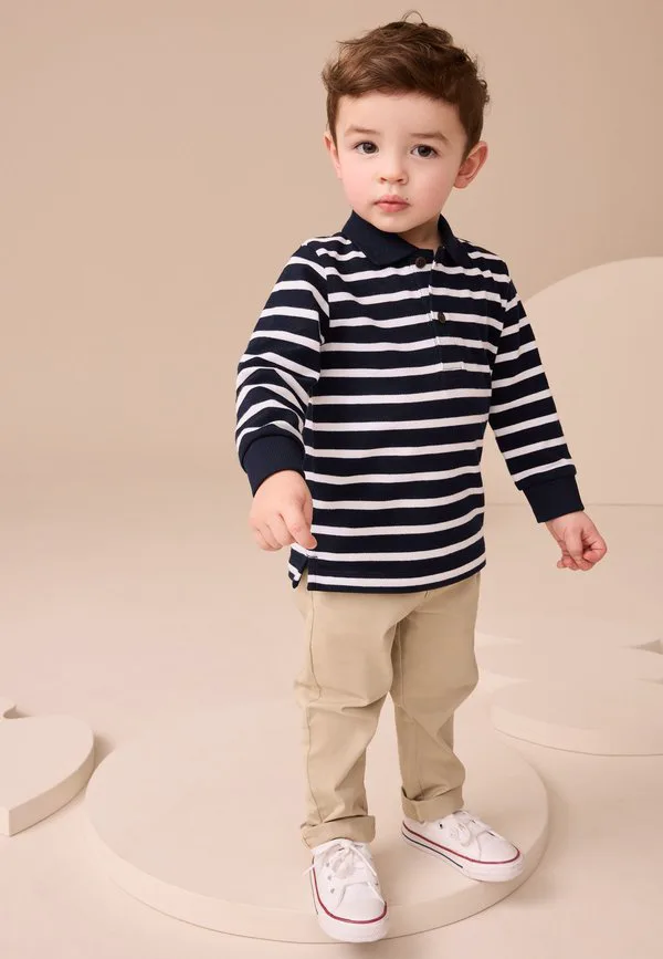 Рубашка-Поло с длинными рукавами стандартного кроя Next, Navy White Striped — фото 2