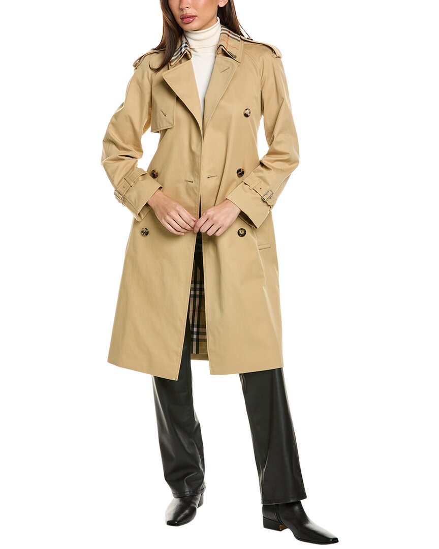 

Длинный габардиновый тренчкот Burberry со съемным воротником, коричневый