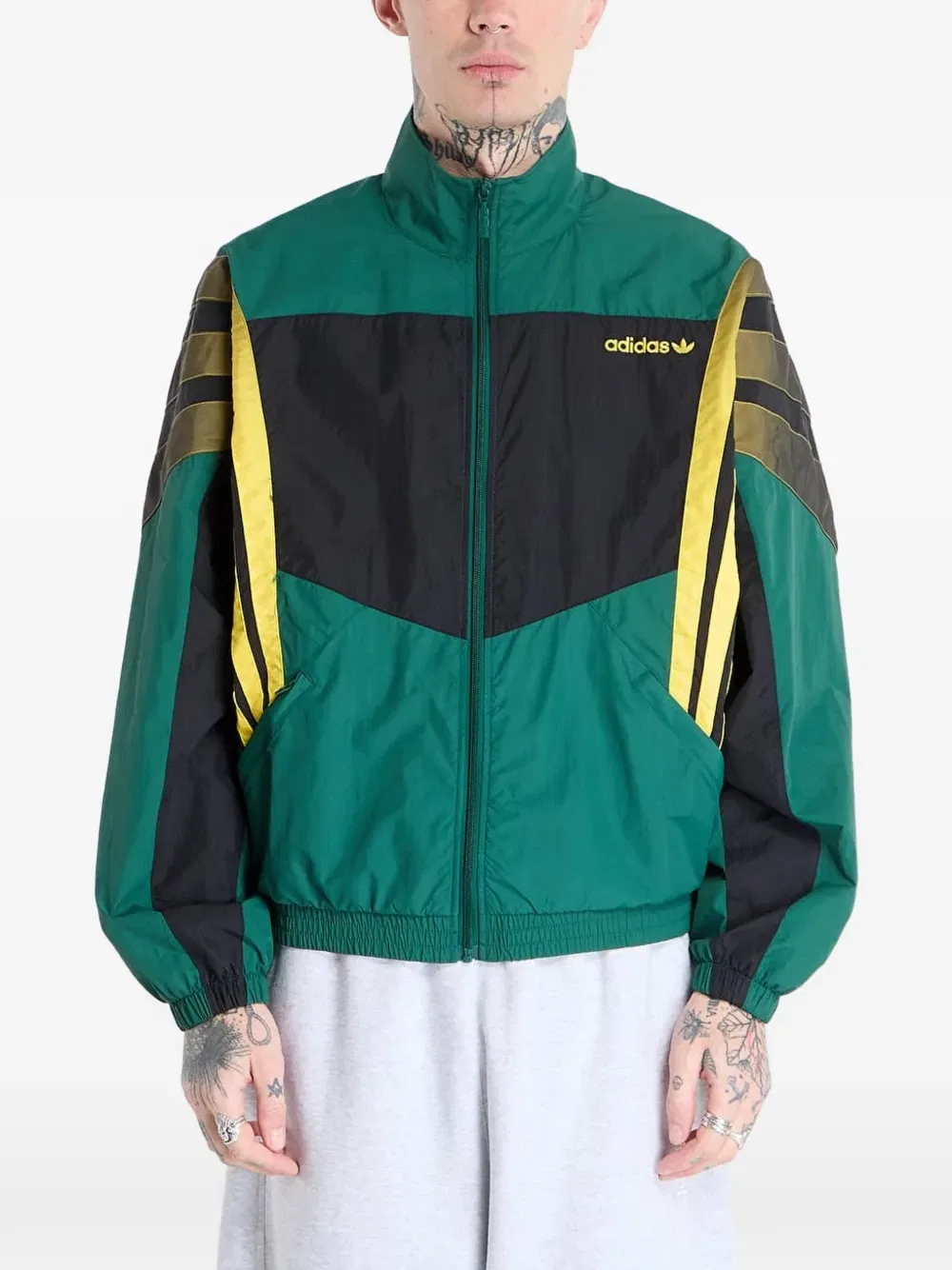 Полосатая толстовка на молнии Adidas, зеленый