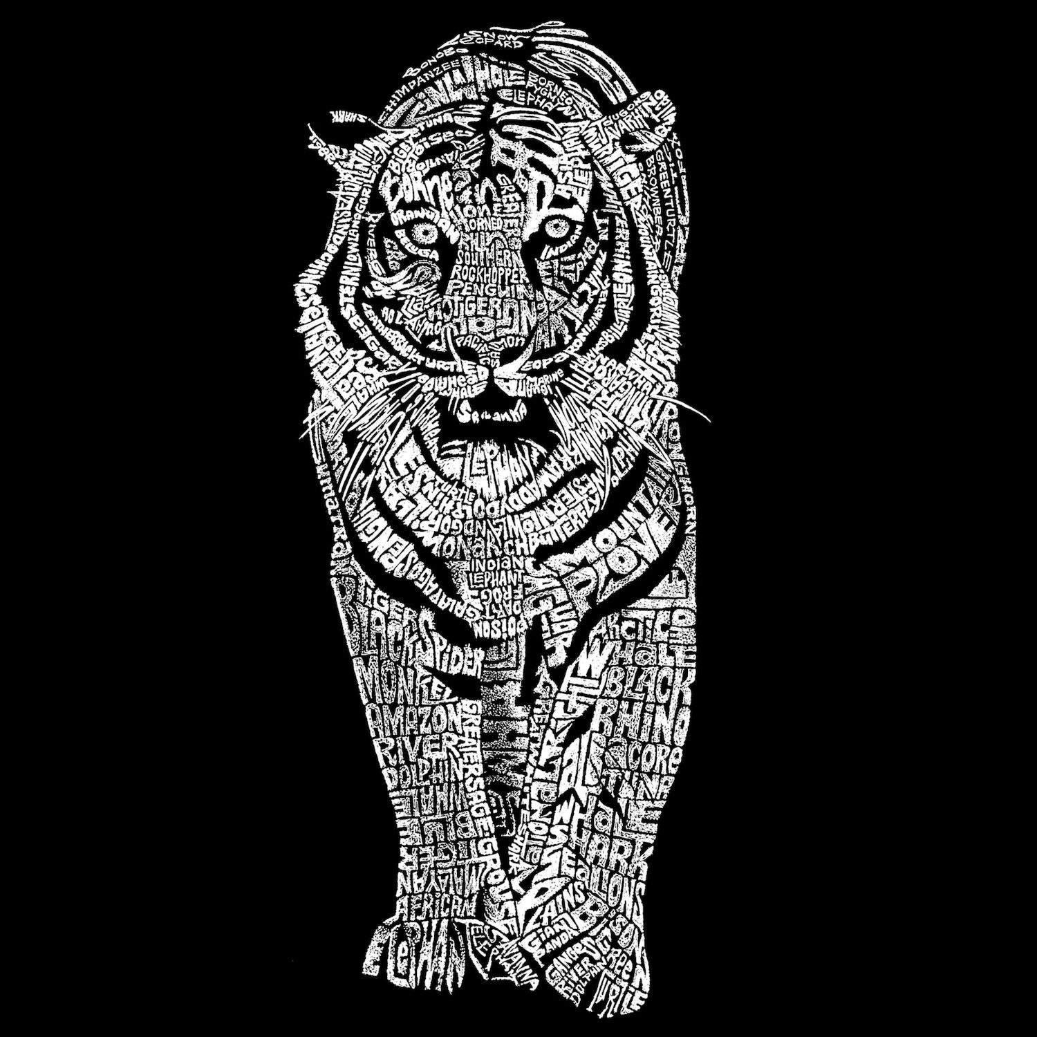 

Tiger — мужская футболка с рисунком Word Art LA Pop Art, черный