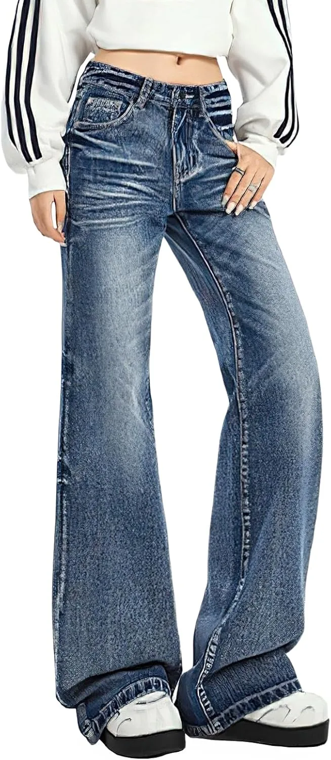 

Женские джинсы low rise Y2K wide leg с эффектом mom jeans и потертостями Viatabuna