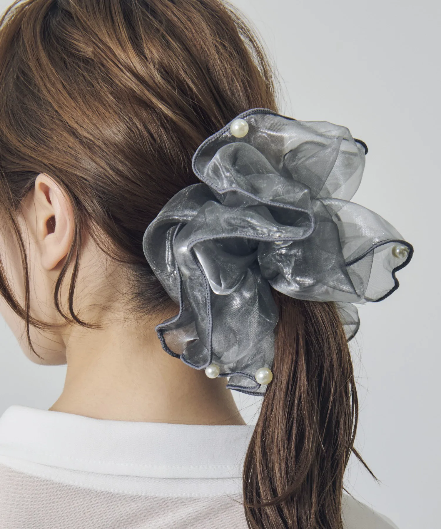 Прозрачная большая резинка для волос Sphere Sheer Big Scrunchie 2 Goldy, Pearl 3