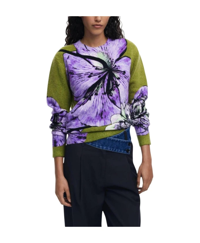 

Зеленый вязаный свитер с цветочным принтом Desigual, мультиколор