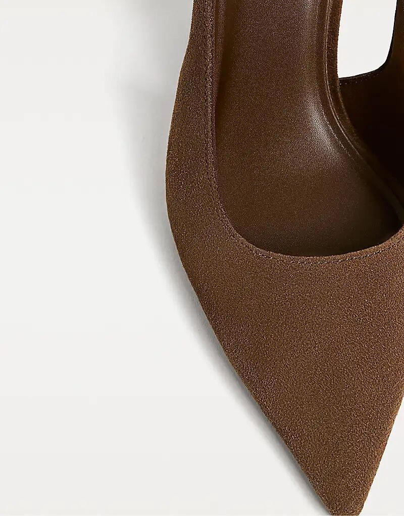 Туфли Stradivarius Split из замши на каблуке бежевого цвета — фото 3