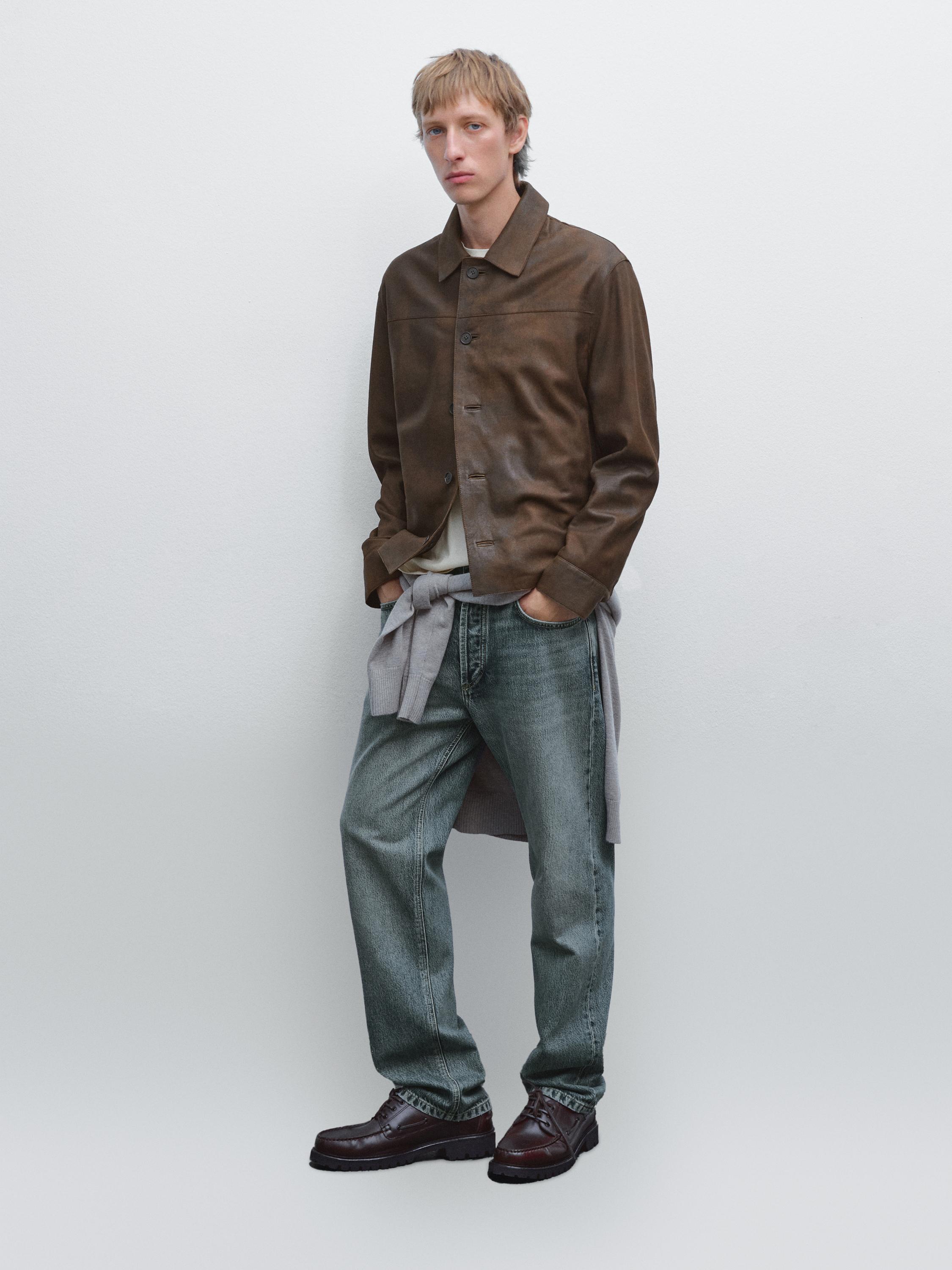 

Куртка из овчины с замшевой отделкой Massimo Dutti, коричневый