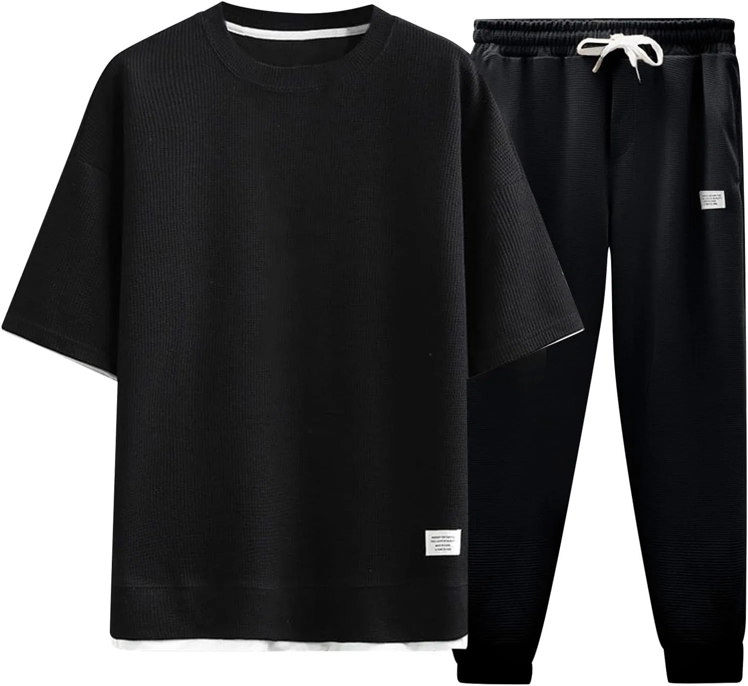 Мужской спортивный костюм из вафельной ткани, 2 предмета, Black — фото 4