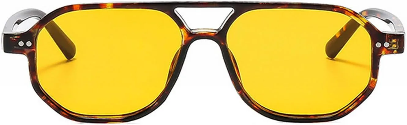 

Laureles Винтажные мужские солнцезащитные очки для вождения с двойной перемычкой, многоугольные, квадратные, модные женские солнцезащитные очки-пилот с заклепками, C4