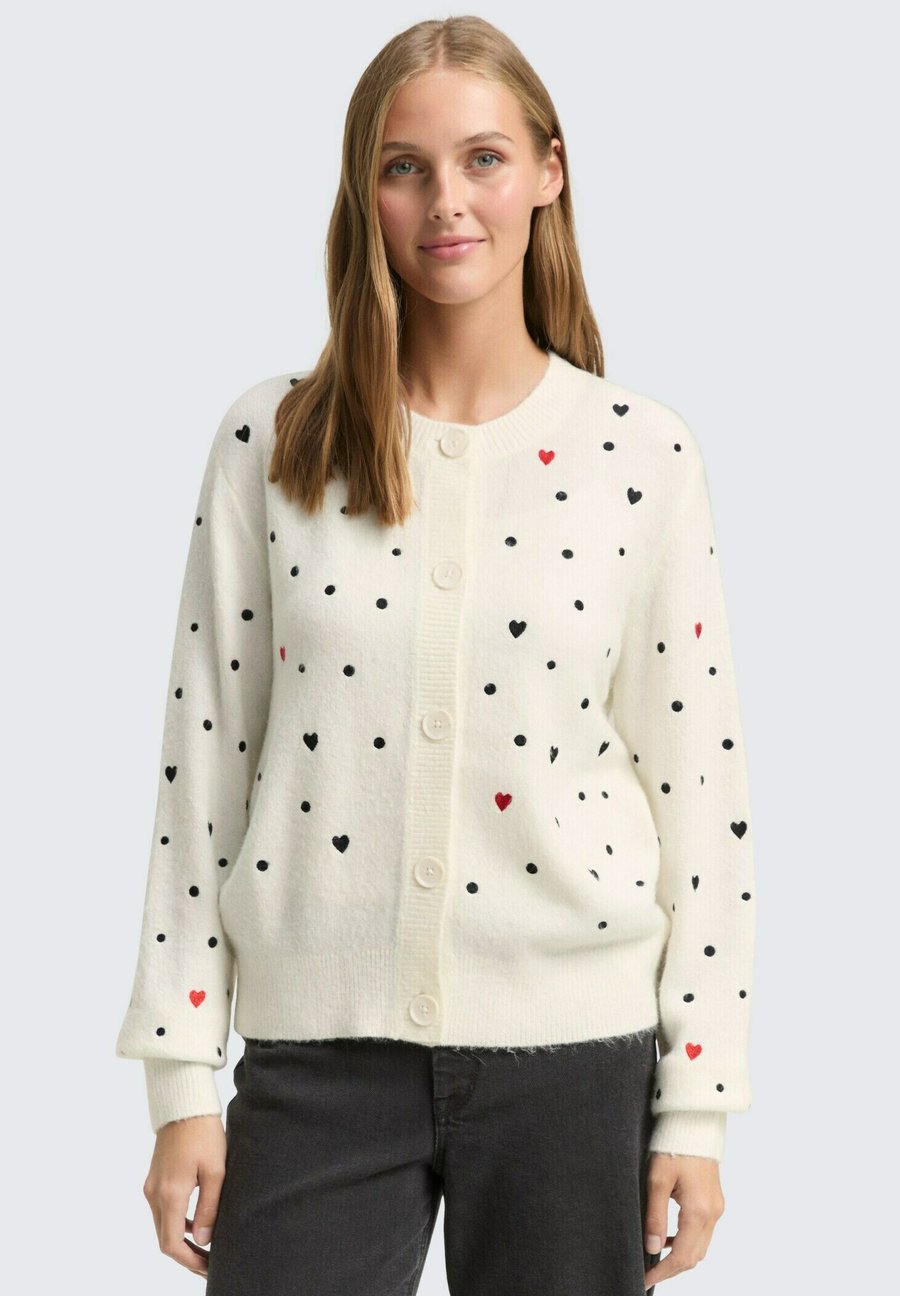 

Кардиган TOM TAILOR DENIM MIT STICKEREIEN, White/Black Dots And Hearts/White