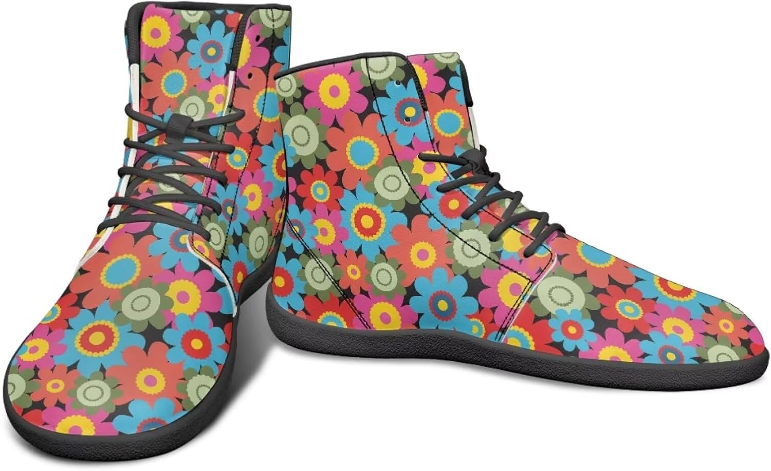

Кроссовки с высокой верхней частью и цветочным дизайном для мужчин- босоножки с широкой носочной частью, для кросс-тренинга и бега с резиновой подошвой Watdotory, Colourful Hippie Flower Print