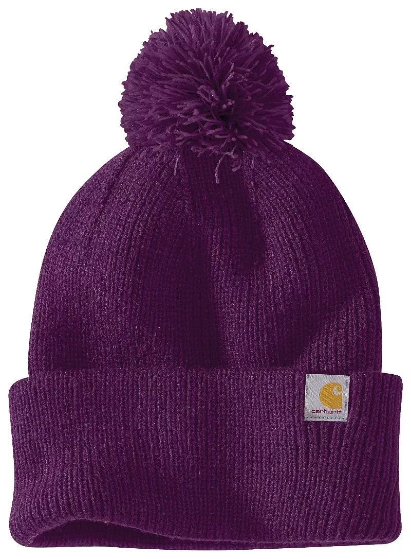 

Женская вязаная шапка с помпонами Carhartt, цвет Eggplant