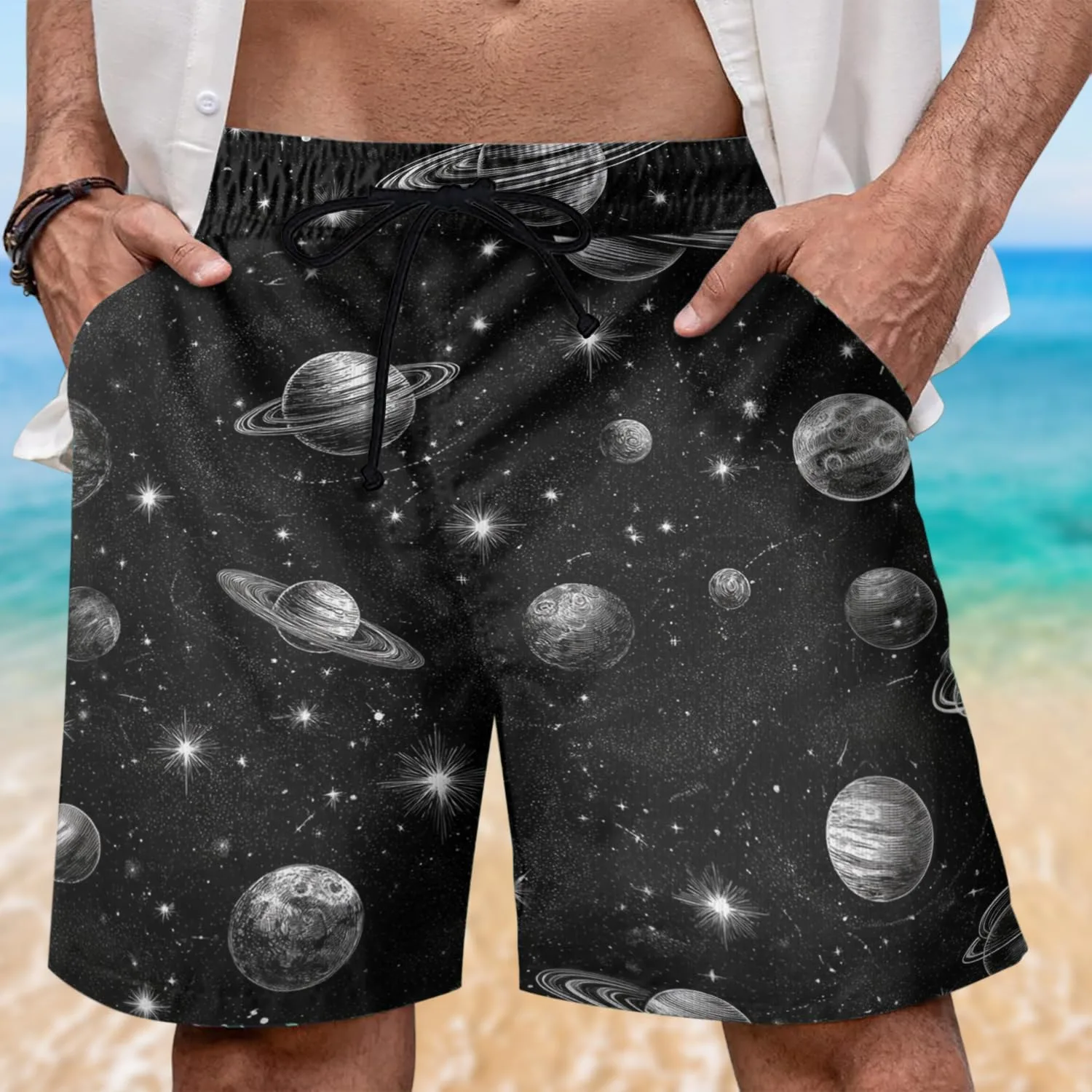 Мужские плавки Galaxy Hawaiian с 3D-изображением планет, гавайской тематикой, сетчатой ​​подкладкой, купальный костюм, подарок на праздник Generic, Galaxy_1 — фото 2
