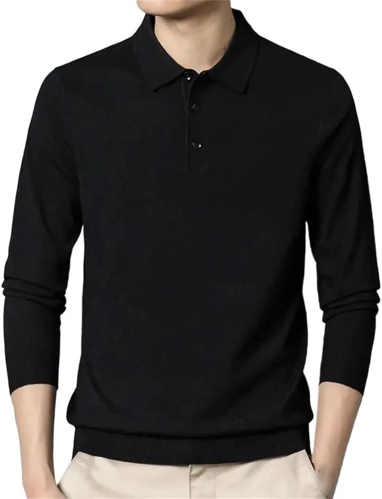 

Мужской однотонный пуловер с длинным рукавом и лацканом