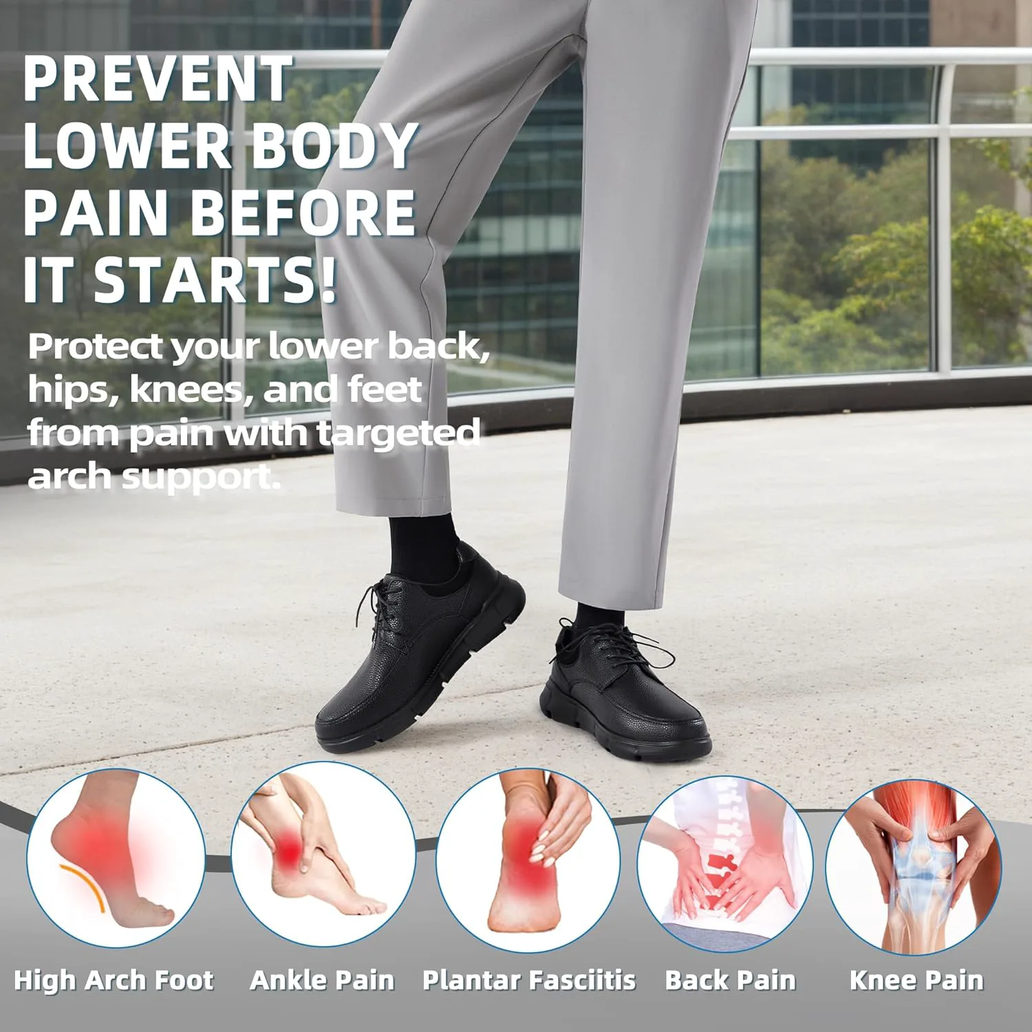 Мужские ортопедические туфли-оксфорды броги OrthoComfoot, черные, кожаные, широкие, для поддержки свода стопы — фото 2