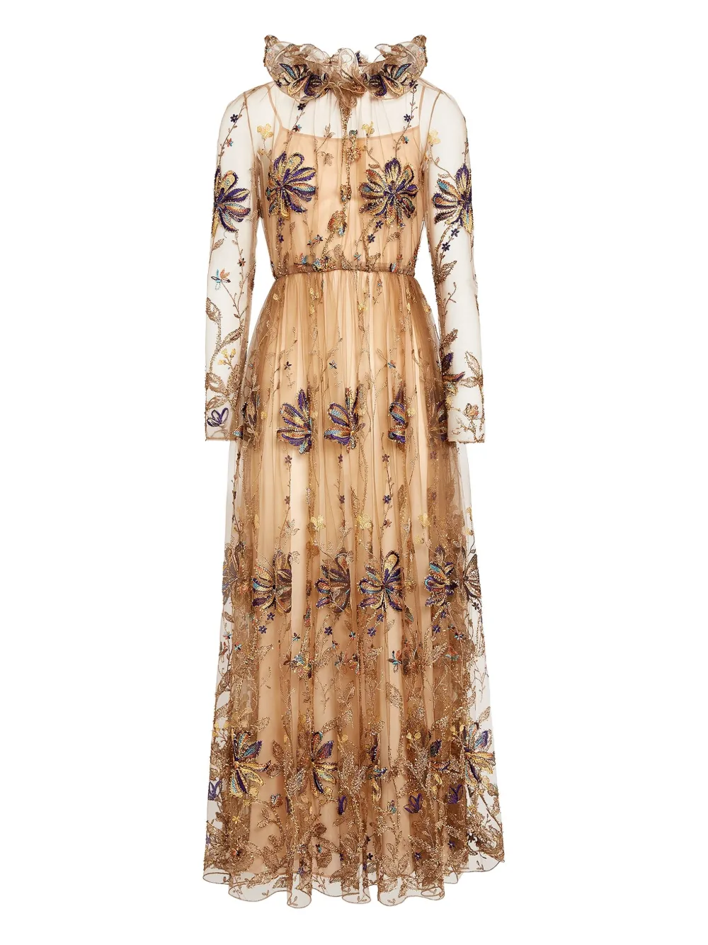 

Платье миди с оборками и вышивкой Giambattista Valli, коричневый