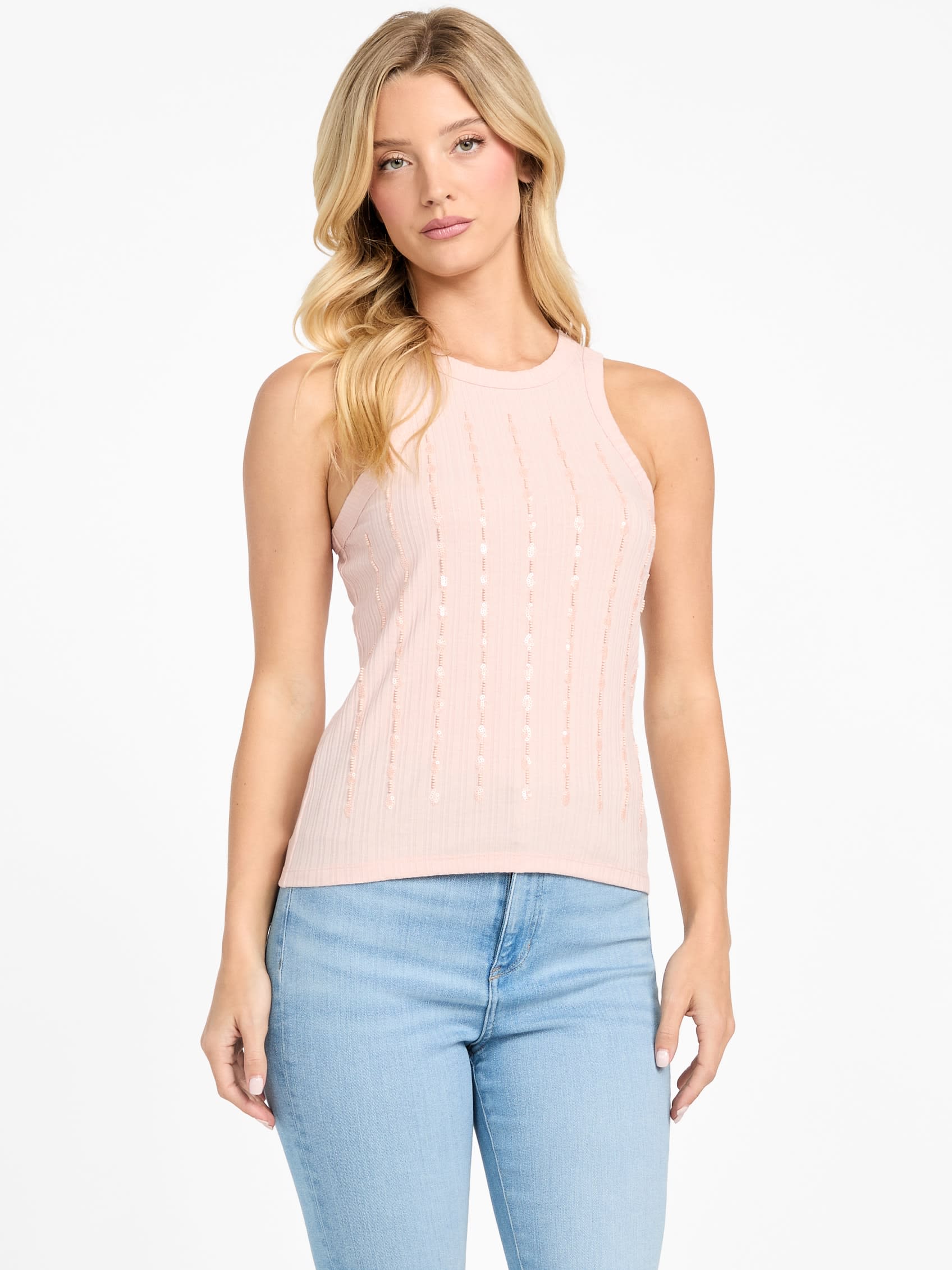 

Кристальная блестящая майка Guess Factory, розовый