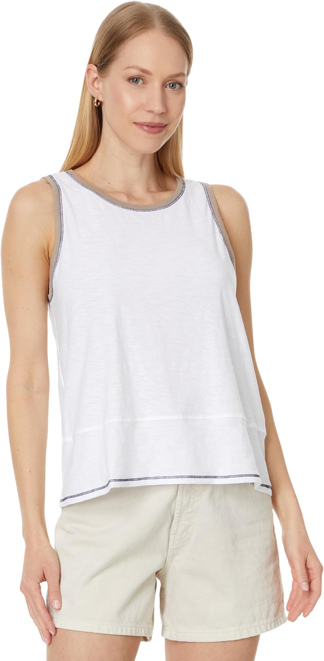 

Топ Lilla P Contrast Color Crew Neck Tank, белый