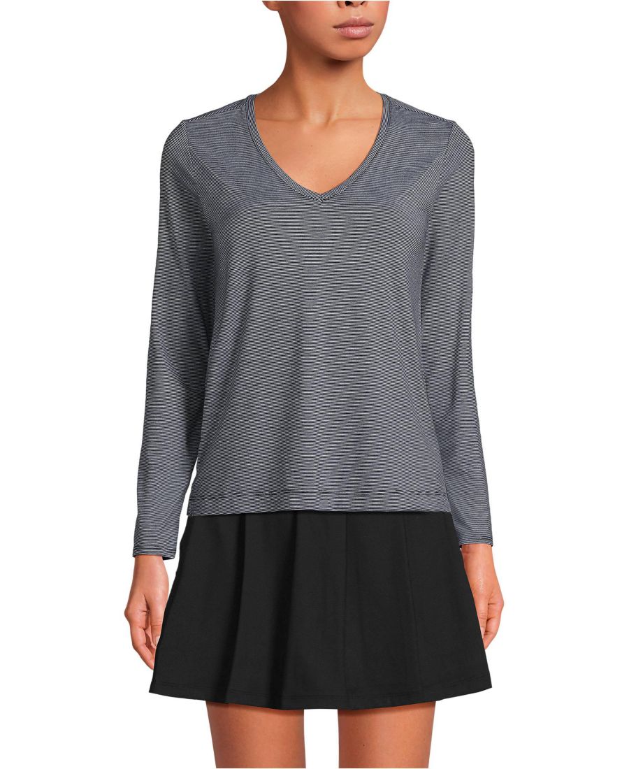 

Женская спортивная футболка с длинными рукавами Power Performance Lands' End, Black pinstripe