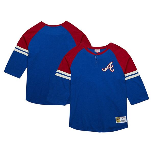 

Мужская футболка henley с 3/4 рукавом raglan из коллекции cooperstown atlanta braves Mitchell & Ness
