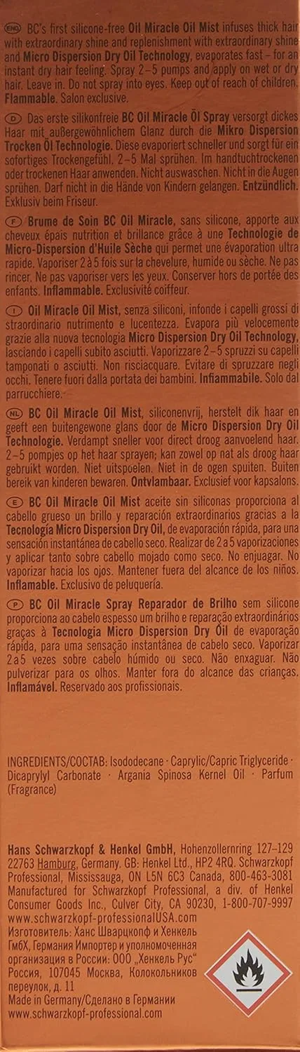 Сухой спрей для волос Schwarzkopf Bonacure Oil Miracle Mist 100 мл Bc Bonacure — фото 3