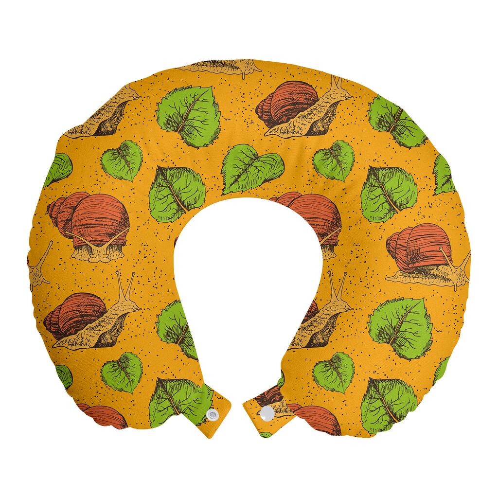 

ABAKUHAUS Дорожная подушка Snail, поддержка шеи, моллюски и листья осенью, дорожный предмет из пенопласта для самолета и автомобиля, 30x30 см, Marigold Rust и Green