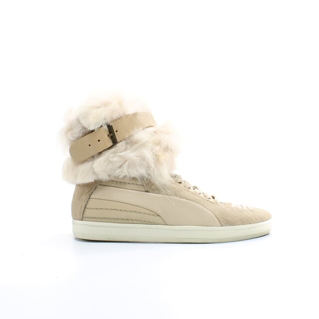 Женские кожаные кроссовки Alexander McQueen Joustesse с пряжкой 353871 03 Puma, бежевый