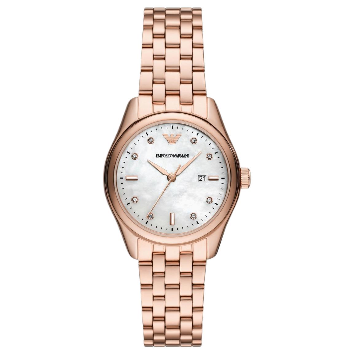 

EMPORIO ARMANI Часы Three-Hand Date Rose Gold-Tone Stainless Steel Watch, Mother-of-Pearl Color Watch Dial