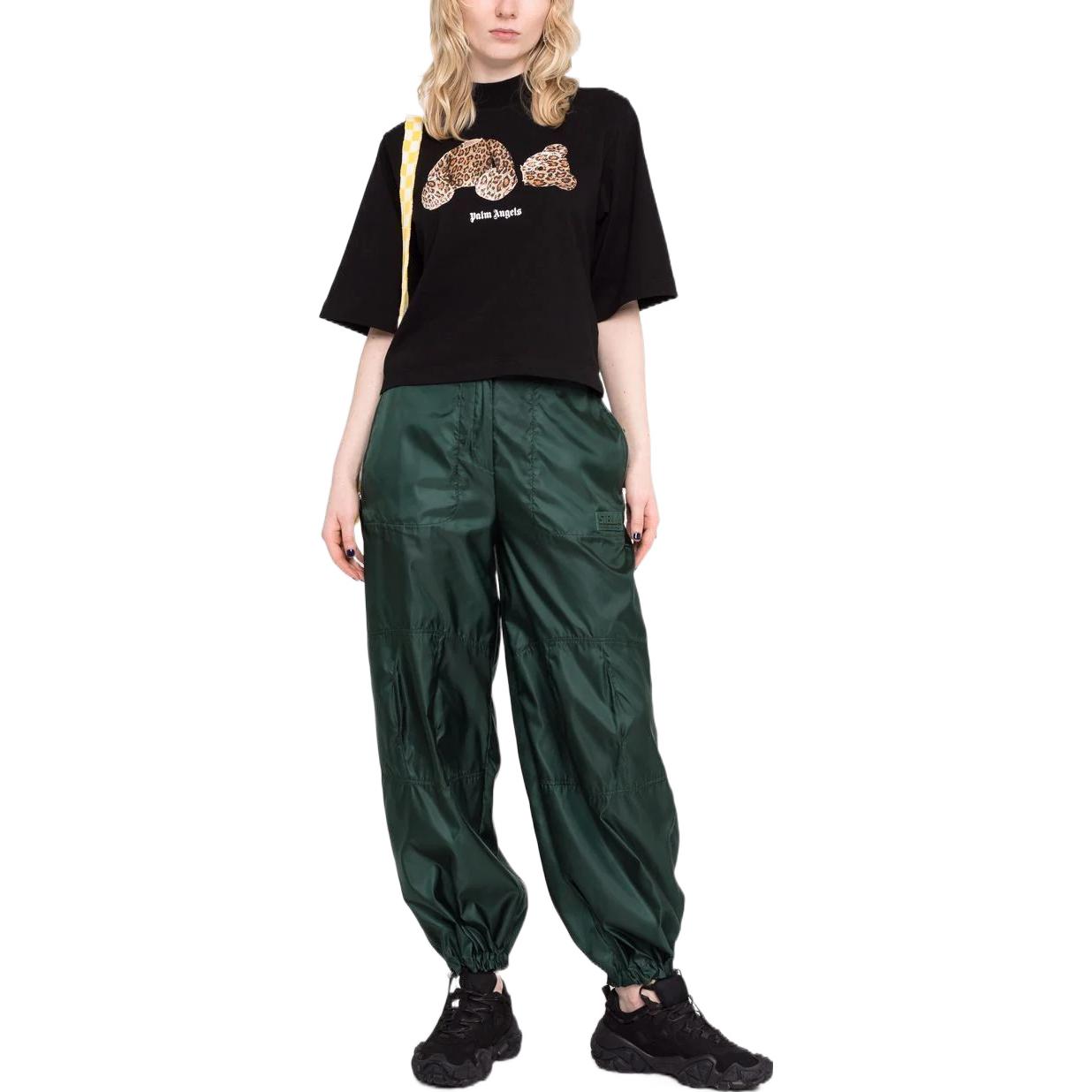 PALM ANGELS Женская футболка Leopard Bear кроп черная/коричневая — фото 4