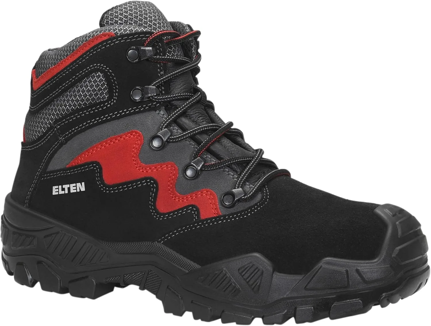 Защитные ботинки ELTEN Mick Black-red Mid ESD S3S, женские и мужские, кожа/текстиль, стальной защитный носок, легкие, классические, черный/красный