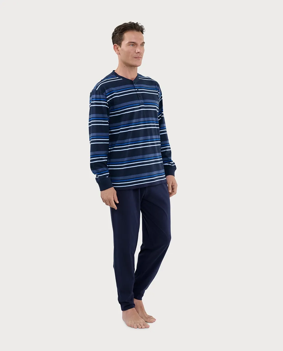 

Длинная пижама из трикотажа с застежкой для мужчин El Búho Nocturno, синий