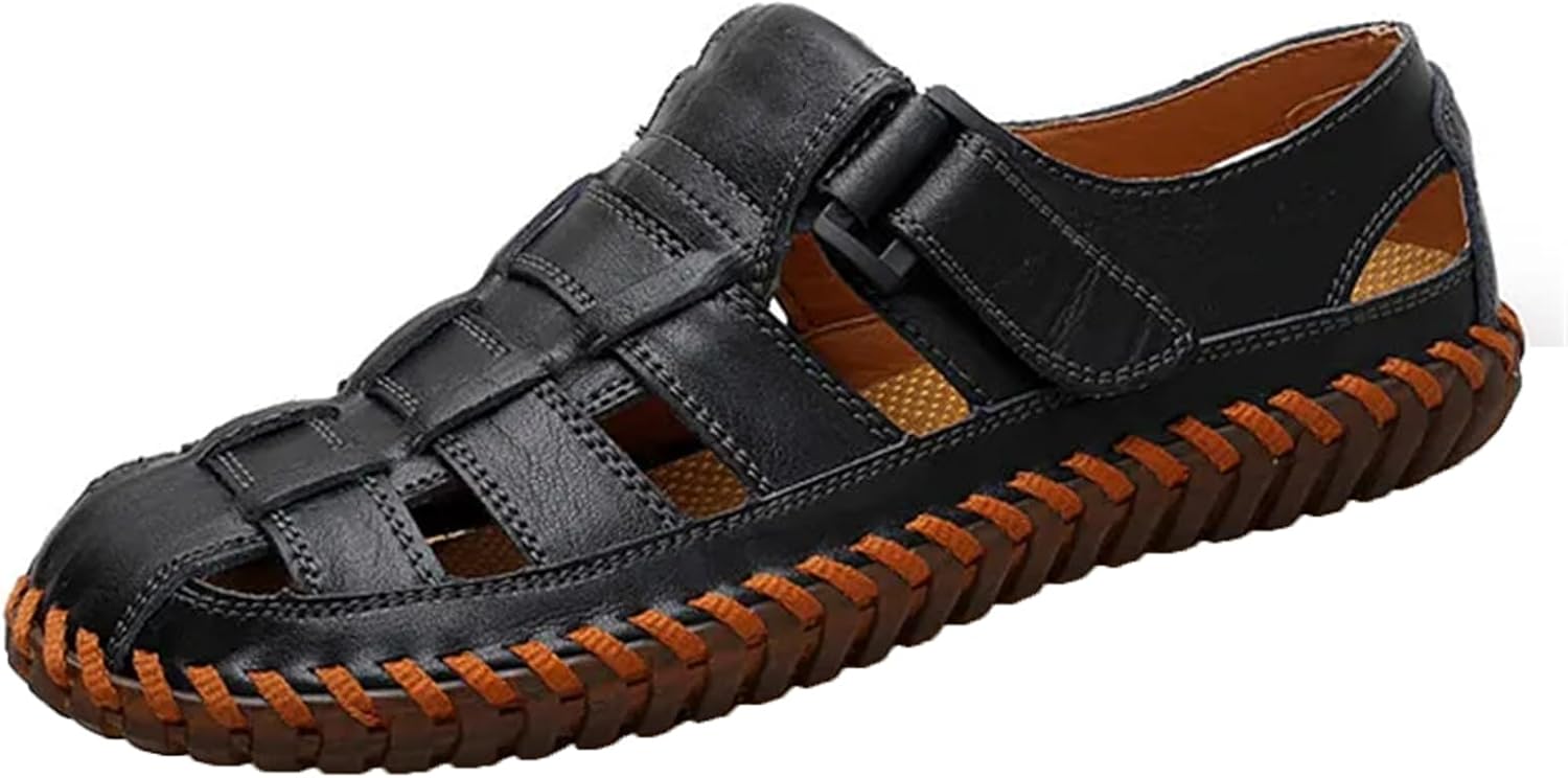 

Мужские сандалии для отдыха и пляжа, разделенные кожаные сандалии Generic, черный