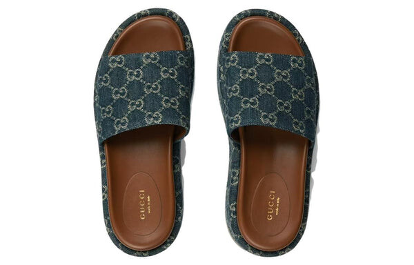 Сандалии angelina platform 55 mm sandal 'jacquard denim' Gucci, синий — фото 4
