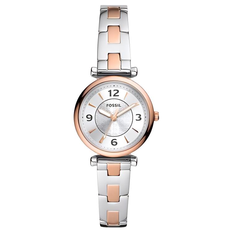 

FOSSIL Часы Carlie Collection Wrist Watch Quartz Movement Steel Strap 28mm Silver Dial Women's Watch, Silver Dial