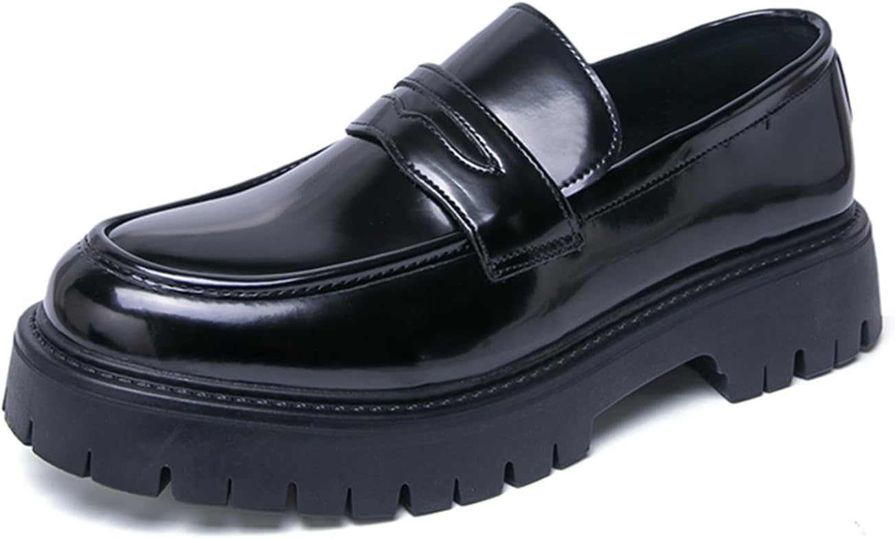 

Мужские лаковые кожаные лоферы на платформе с мягким каблуком и округлым носком, легко надеваются и снимаются, стильная кожаная обувь с элегантным видом, идеальны для вечеринок, встреч, свадеб, торжеств и официальных мероприятий Psieicwm, черный