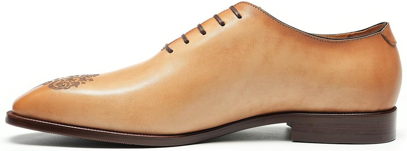 Мужские туфли Santimon из натуральной кожи Oxfords- классические вечерние туфли ручной работы с заостренным носком, шнуровкой и винтажной цветочной гравировкой для деловых встреч, выпускных и свадеб, Tan — фото 2