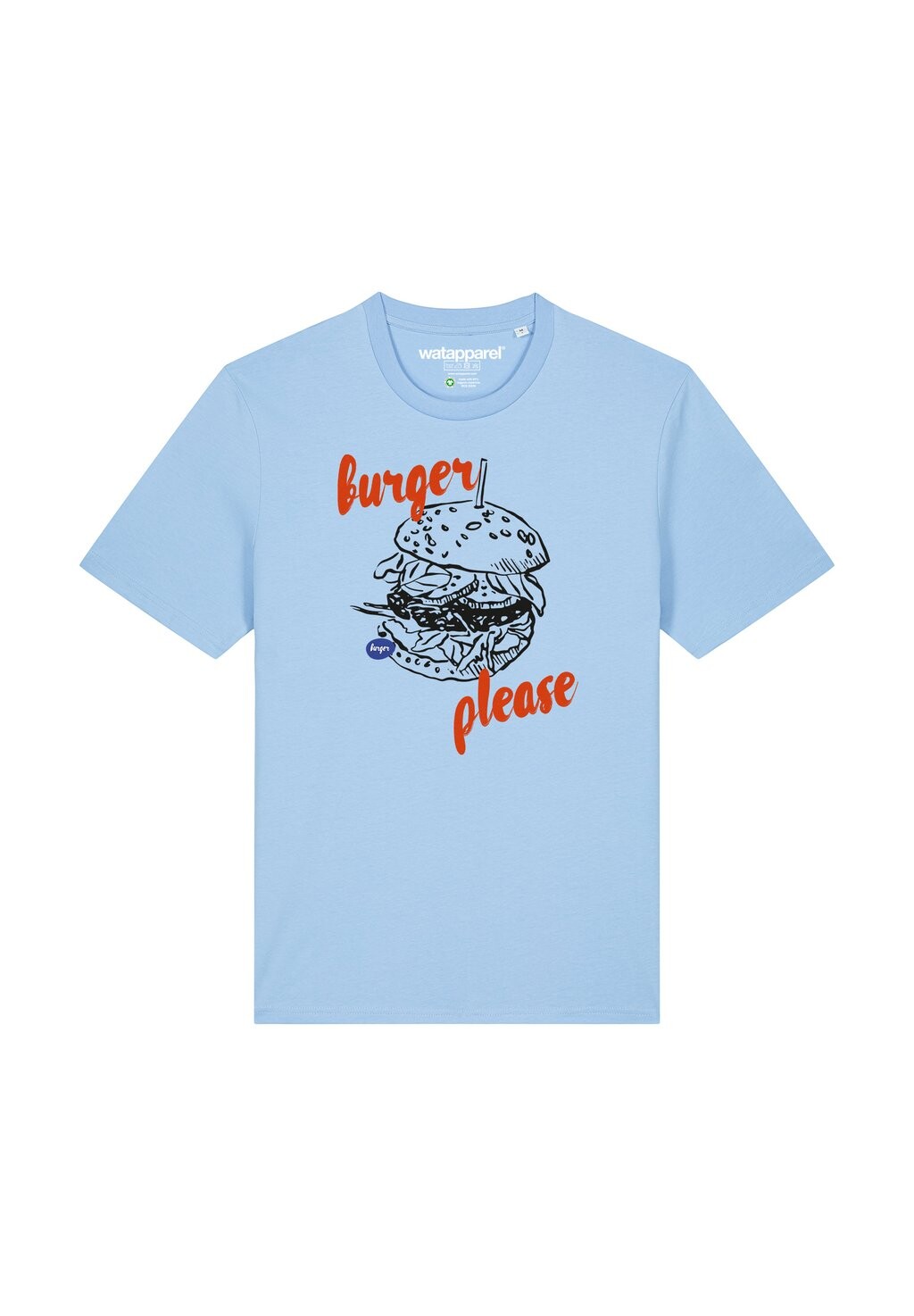 

Футболка с принтом BURGER PLEASE watapparel, светло-голубой