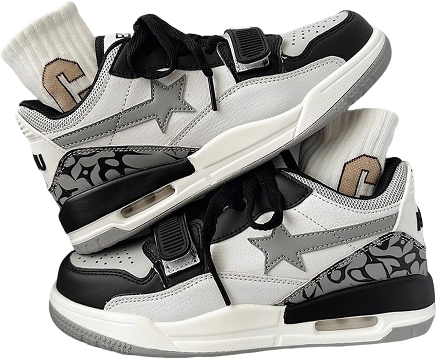 

Женские и мужские высокие кроссовки на платформе Star Chunky с воздушной подушкой, удобной толстой подошвой для повседневной уличной носки Zqw, белый/черный