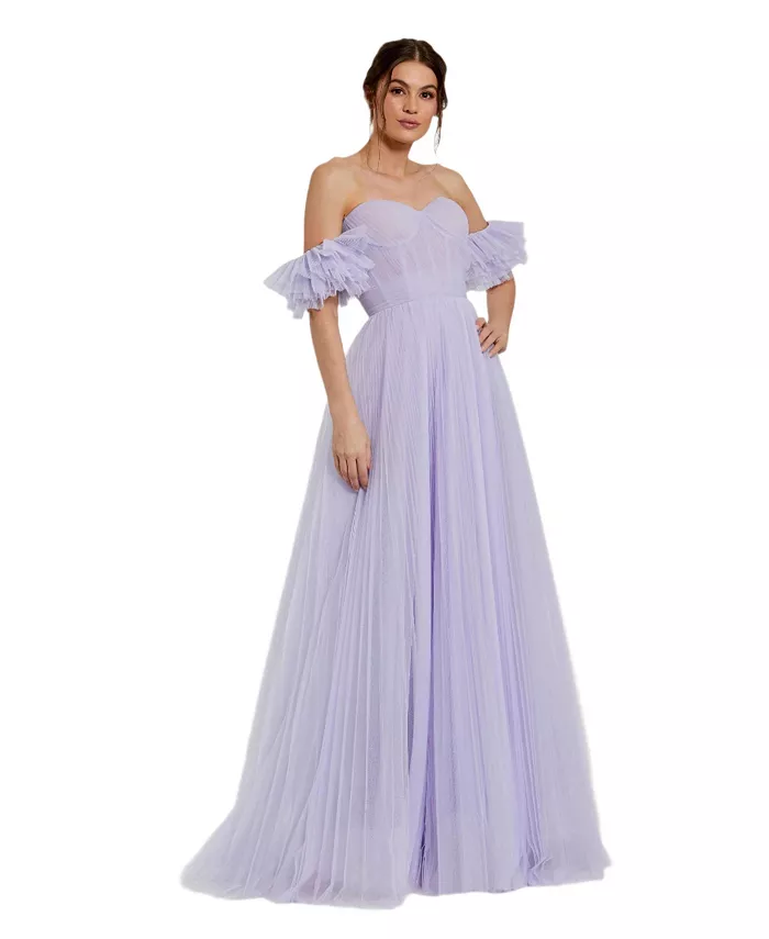 

Женское платье А-силуэта из тюля с открытыми плечами Mac Duggal, фиолетовый